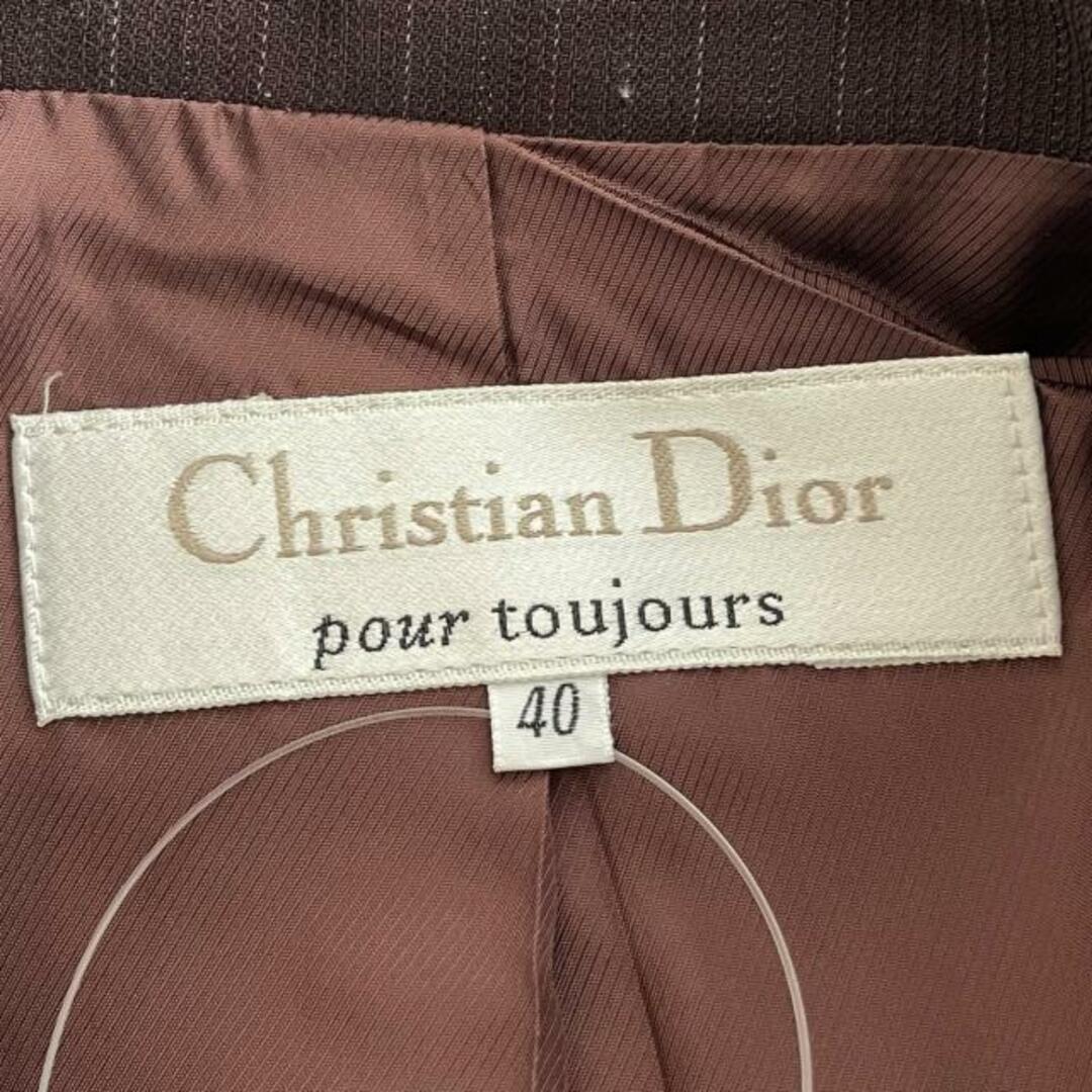 Christian Dior(クリスチャンディオール)のDIOR/ChristianDior(ディオール/クリスチャンディオール) ジャケット サイズ40 M レディース - ダークブラウン×白 長袖/ストライプ/pour toujours/秋/冬 レディースのジャケット/アウター(その他)の商品写真