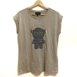 Emporio Armani - EMPORIOARMANI(エンポリオアルマーニ) 半袖Tシャツ サイズ38 S レディース - グレーベージュ×ダークグレー×マルチ クルーネック/ラインストーン 綿、リヨセル