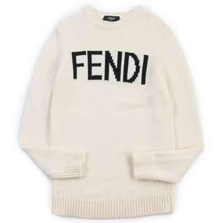 フェンディ(FENDI)の極美品●FENDI フェンディ 2019年製 FZZ387 ロゴ編み クルーネック ニット セーター オフホワイト 44 イタリア製 正規品 メンズ(ニット/セーター)