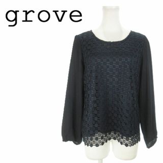 グローブ(grove)のグローブ レース刺繍切替ブラウス プルオーバー M 紺 231213MN3R(シャツ/ブラウス(長袖/七分))