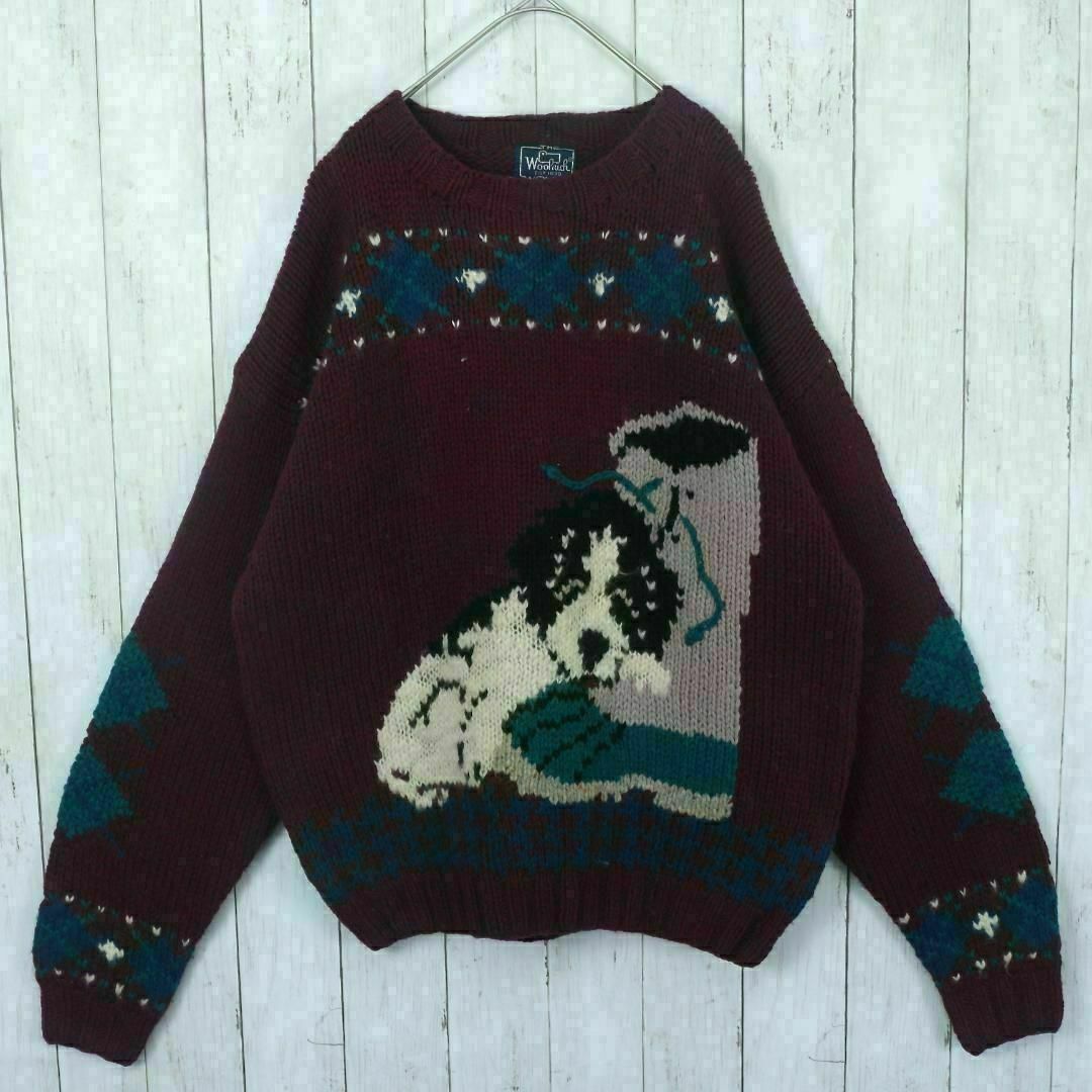 WOOLRICH(ウールリッチ)の【希少】80s ウールリッチ ニット セーター 古着 犬 アニマル柄 入手困難 レディースのトップス(ニット/セーター)の商品写真