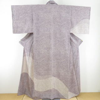 小紋 付下げ柄 水玉文様 袷 広衿 紫色 正絹 カジュアル着物 仕立て上がり 身丈154cm(着物)