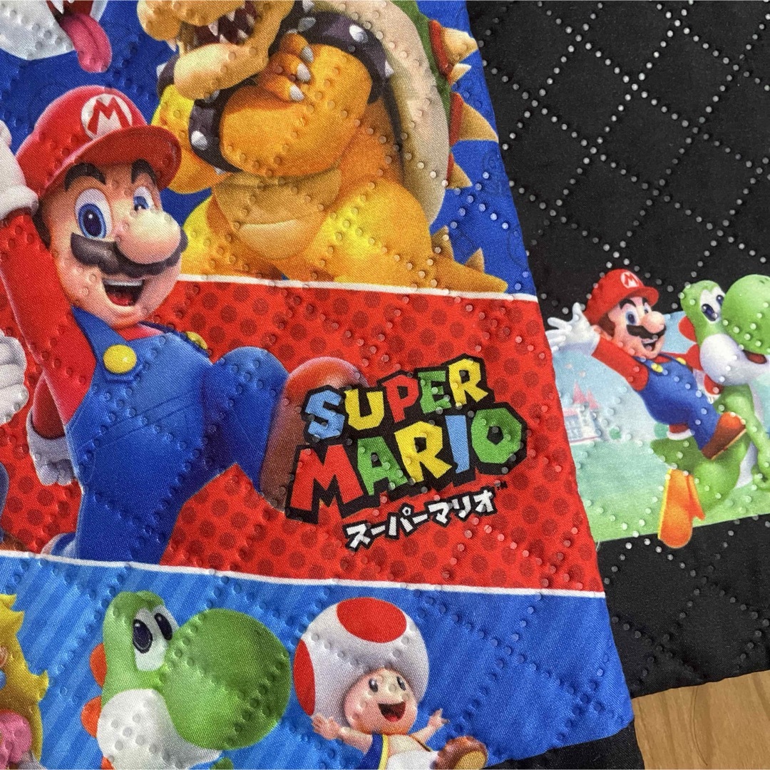 新品　スーパーマリオ　キルト　シューズバッグ　シューズケース　ブラック　マリオ キッズ/ベビー/マタニティのこども用バッグ(通園バッグ)の商品写真