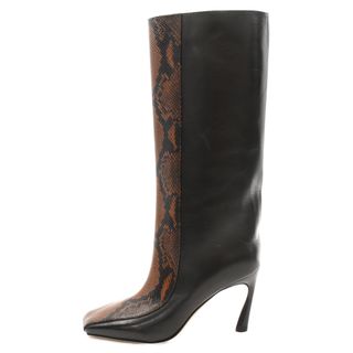 JIMMY CHOO - JIMMY CHOO ジミーチュウ MABYN 85 SNAKE PRINTED LEATHER ロングブーツ スクエアトゥ レザーパンプス ハイヒール ブラック/ブラウン レディース