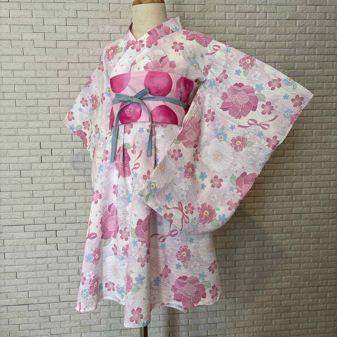 ハンドメイド　ふれあ浴衣セット　130 #16 キッズ/ベビー/マタニティのキッズ服女の子用(90cm~)(甚平/浴衣)の商品写真