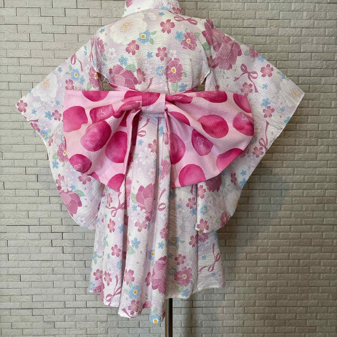 ハンドメイド　ふれあ浴衣セット　130 #16 キッズ/ベビー/マタニティのキッズ服女の子用(90cm~)(甚平/浴衣)の商品写真