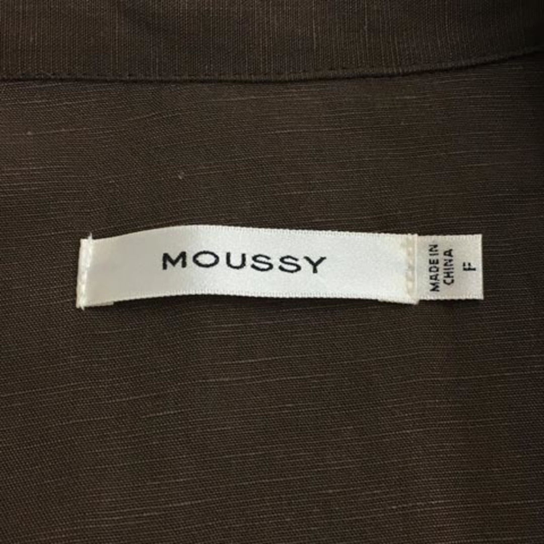 moussy(マウジー)のマウジー ワンピース シャツ Iライン ロング 無地 リネン混 長袖 F 茶 レディースのワンピース(ロングワンピース/マキシワンピース)の商品写真