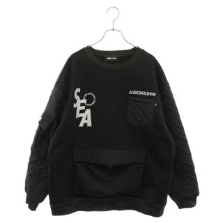 ウィンダンシー(WIND AND SEA)のWIND AND SEA ウィンダンシー 23AW CREW NECK キルティング切替 スウェットシャツ フロントロゴ ポケット付き ブラック WDS-O-GEN-23-Q2-CS-04(スウェット)