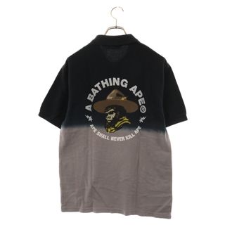 A BATHING APE - A BATHING APE アベイシングエイプ 2トーン トライアングルワッペン付き バックプリント 鹿の子地半袖ポロシャツ ネイビー/グレー 1920‐112‐026