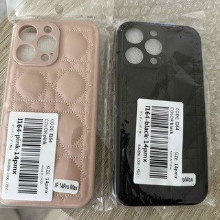 iPhone 14 pro Max ケース キルティング ピンク ブラック(iPhoneケース)