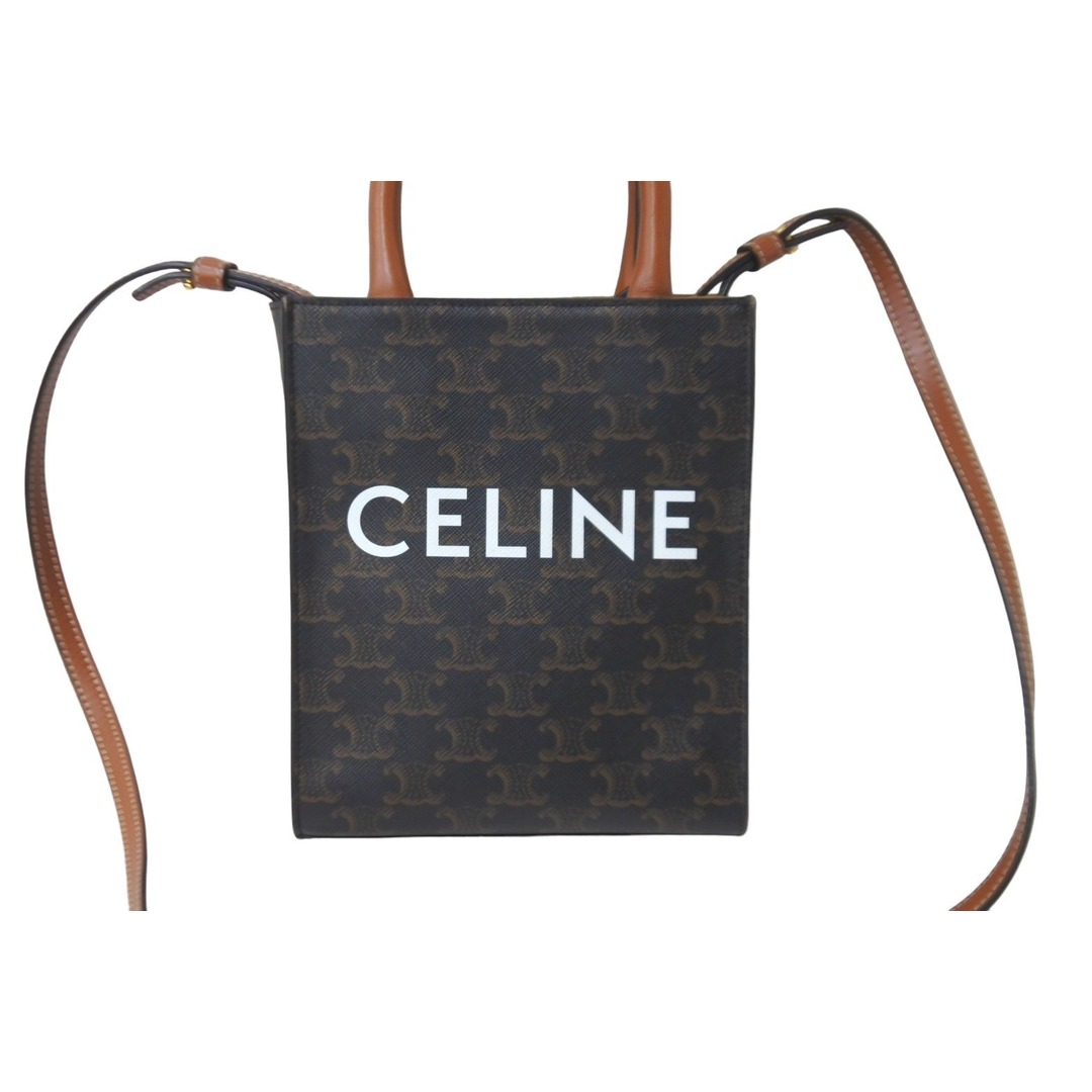 celine(セリーヌ)のCELINE セリーヌ ミニ バーティカル トリオンフ キャンバス ハンドバッグ 2WAY 194372BZK ロゴプリント 美品 中古 62325 レディースのバッグ(ハンドバッグ)の商品写真