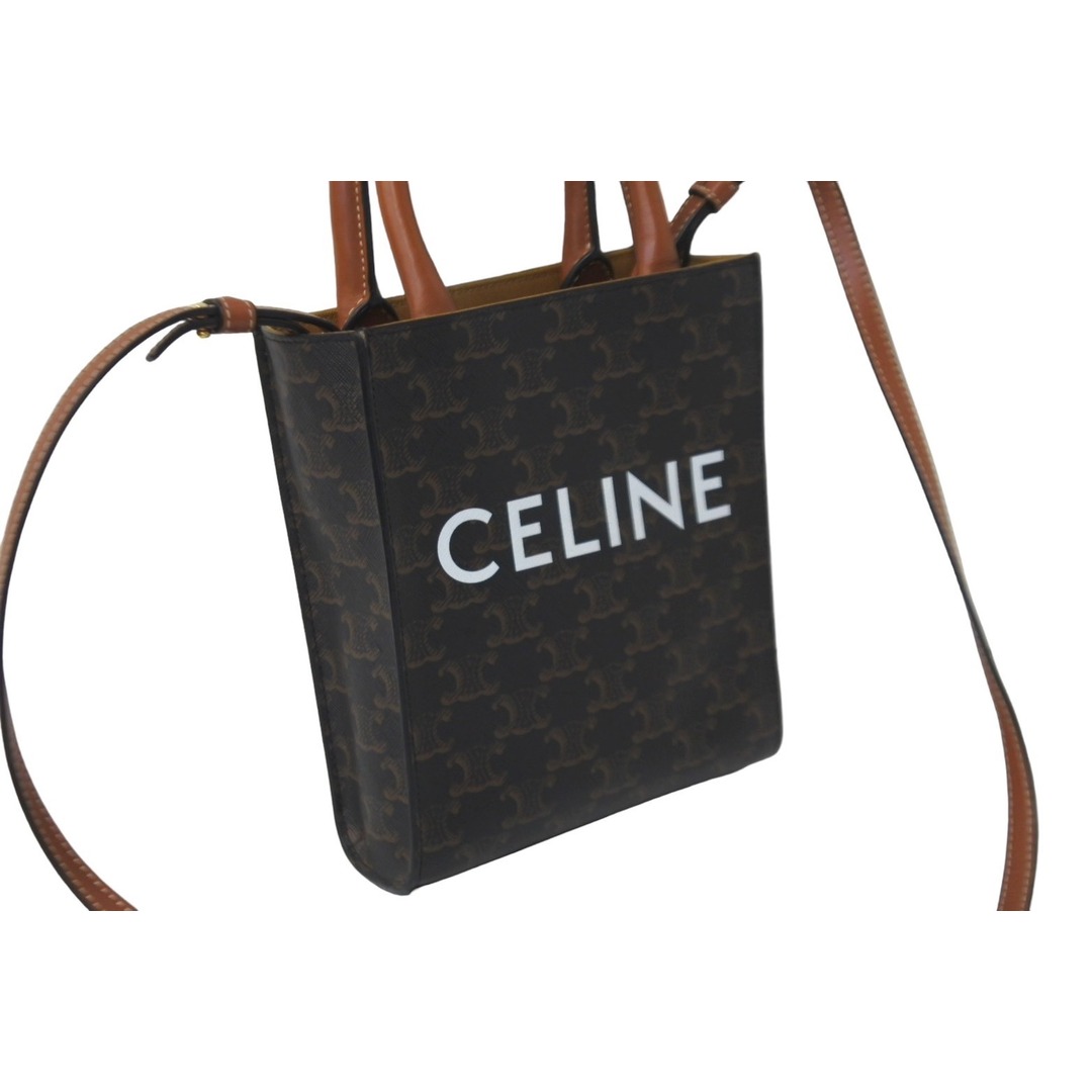 celine(セリーヌ)のCELINE セリーヌ ミニ バーティカル トリオンフ キャンバス ハンドバッグ 2WAY 194372BZK ロゴプリント 美品 中古 62325 レディースのバッグ(ハンドバッグ)の商品写真