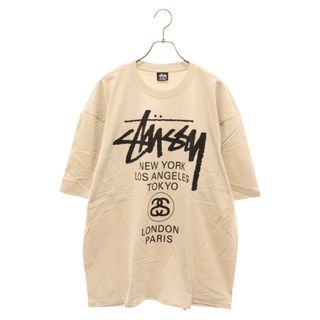 ステューシー(STUSSY)のSTUSSY ステューシー World Tour Bronx Compton Santa Ana Brooklyn Venice T-Shirt ワールドツアー ロゴプリント クルーネック カットソー 半袖Tシャツ ベージュ(Tシャツ/カットソー(半袖/袖なし))