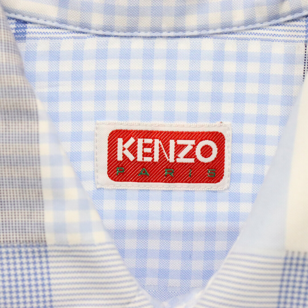 KENZO(ケンゾー)のKENZO ケンゾー PATCHWORK OVERSIZED SHIRT パッチワーク オーバーサイズド 長袖シャツ チェック ブルー FD55CH5079LK メンズのトップス(シャツ)の商品写真