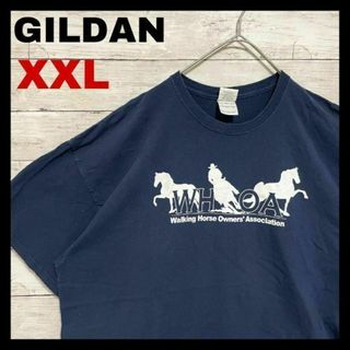 n09 US古着　GILDAN　半袖Tシャツ　WHOA　馬　オーナー　企業ロゴ