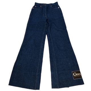 グッチ(Gucci)の　グッチ GUCCI ラベル付きワイドフレアデニムパンツ 624217 コットン レディース デニムパンツ(デニム/ジーンズ)