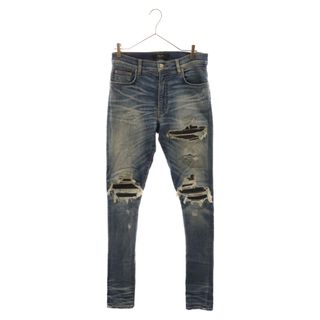 アミリ(AMIRI)のAMIRI アミリ MX1 JEANS レザー蛇腹切替バイカースキニーデニムパンツ インディゴ(デニム/ジーンズ)