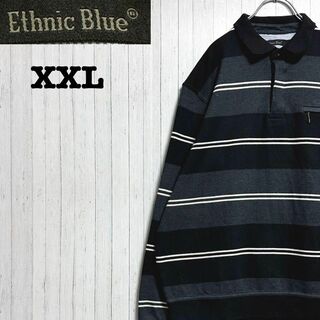 EthnicBlue ポロシャツ　スウェット ビッグシルエット　黒　XXL(ポロシャツ)