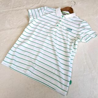 ティゴラ(TIGORA)の【ティゴラ】ゴルフシャツ　半袖　ポロシャツ　白　LL　ボーダー　緑　ワンポイント(ウエア)