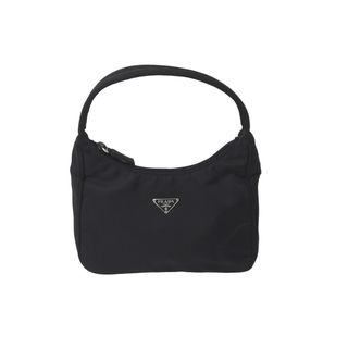 プラダ(PRADA)のPRADA プラダ ハンドバッグ ホーボー MV515 トライアングルロゴ ブラック ナイロン シルバー金具 美品 中古 62273(ハンドバッグ)