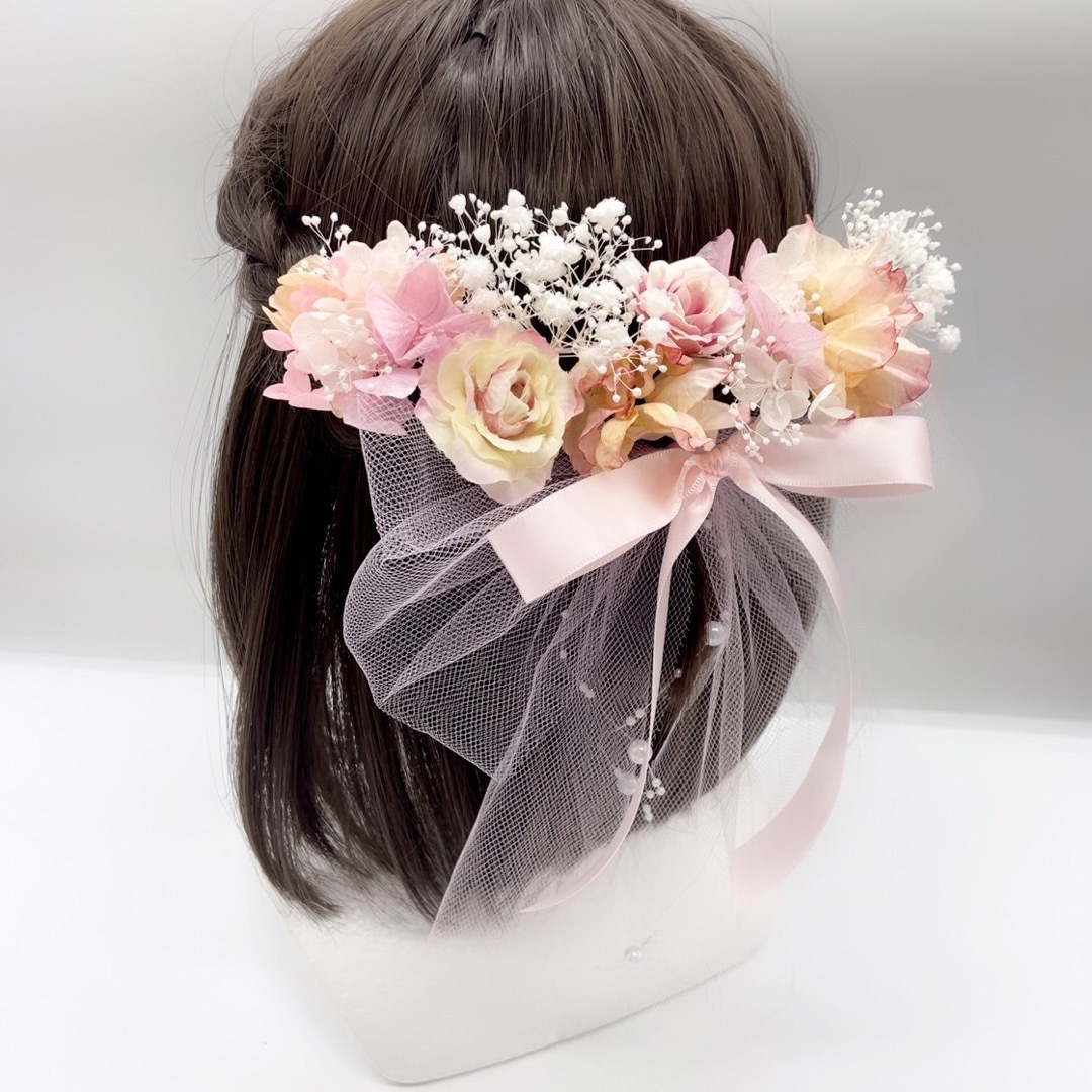 ブーケの様な髪飾り　ヘッドドレス　seetピンク ハンドメイドのウェディング(ヘッドドレス/ドレス)の商品写真