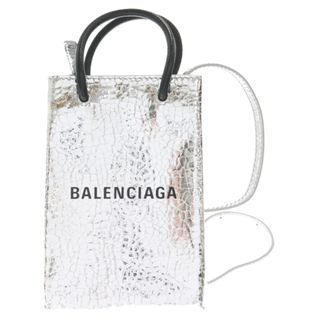 Balenciaga - BALENCIAGA バレンシアガ ロゴプリント ミニショッピングバッグ フォンホルダー ショルダーバッグ シルバー 593826