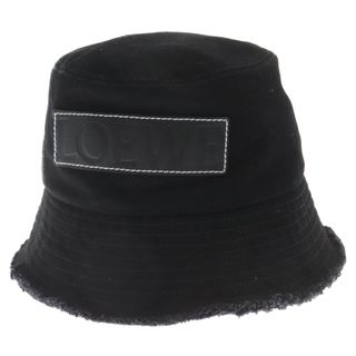 LOEWE ロエベ FRAYED BUCKET HAT レザーロゴパッチ フレイド バケットハット 帽子 ブラック K820HB1X20