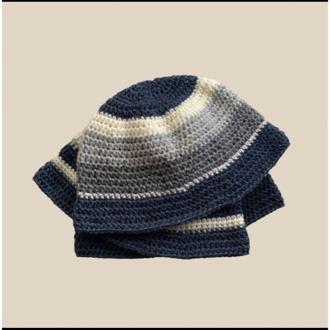 wool /ボーダーニット クロシェハット ビーニー クラッシャーハット メンズの帽子(ニット帽/ビーニー)の商品写真