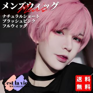 匿名配送 新品 フルウィッグ ナチュラル ショート ピンク 医療用 自然 かつら(ショートストレート)