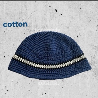 cotton /blue バケットハット クロシェハット クラッシャーハット(ニット帽/ビーニー)