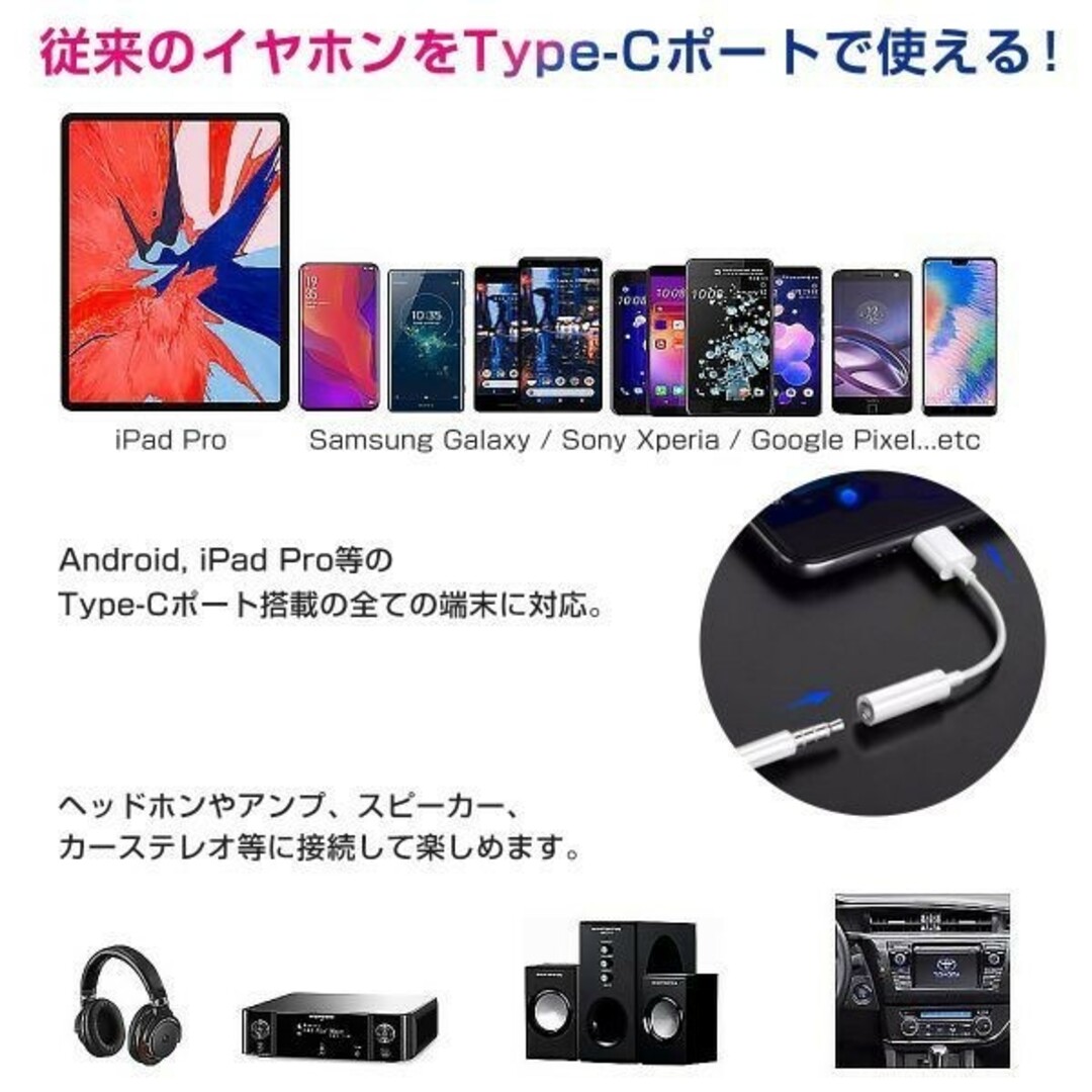 Type C イヤホンジャック 変換アダプター 3.5mm「C-3.5.D」 スマホ/家電/カメラのスマホアクセサリー(ストラップ/イヤホンジャック)の商品写真