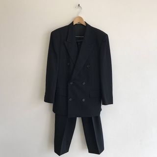 『USED』 TOKIO KUMAGAI トキオクマガイ 80s セットアップ ダブルスーツ ヴィンテージ スーツ ウールギャバ ブラック【中古】(その他)