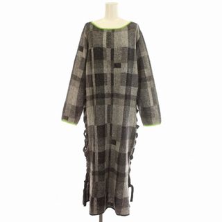 アメリヴィンテージ(Ameri VINTAGE)のアメリ Ameri DRESS ニット ワンピース ロング チェック柄 グレー(ロングワンピース/マキシワンピース)