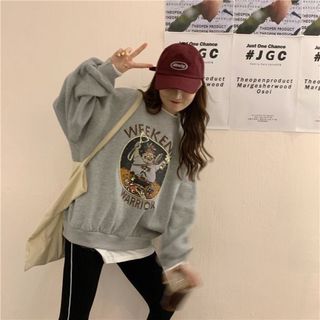 【残り1点】長袖 グレー トップス 2XL 韓国 レディース  レイヤード風 (トレーナー/スウェット)