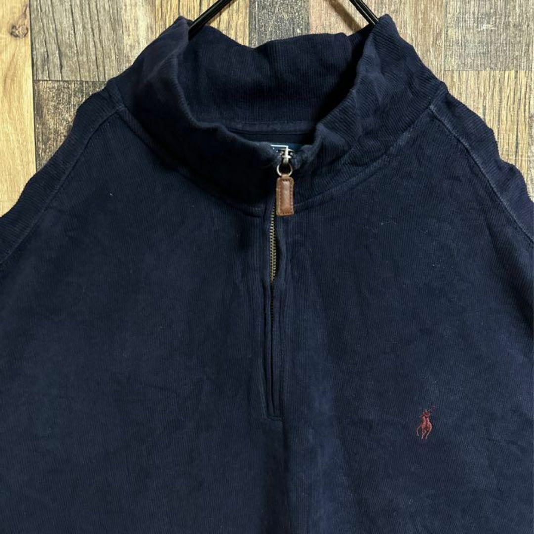 POLO RALPH LAUREN(ポロラルフローレン)のラルフローレン ハーフジップ ビッグサイズ ニット セーター ロゴ USA古着 メンズのトップス(ニット/セーター)の商品写真