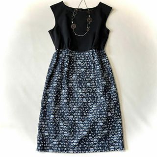 タルボット(TALBOTS)の美品　タルボット　上品ドッキングワンピース　大きめＬ相当　レース　花柄　伸縮(ひざ丈ワンピース)