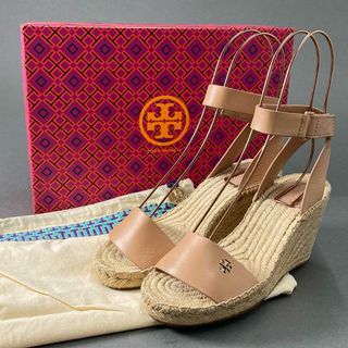 トリーバーチ(Tory Burch)の5d16 《美品》 定価￥46,200 TORY BURCH トリーバーチ BIMA2 エスパドリーユ ウェッジソール サンダル 5 ピンク ベージュ レザー シューズ 箱有(サンダル)