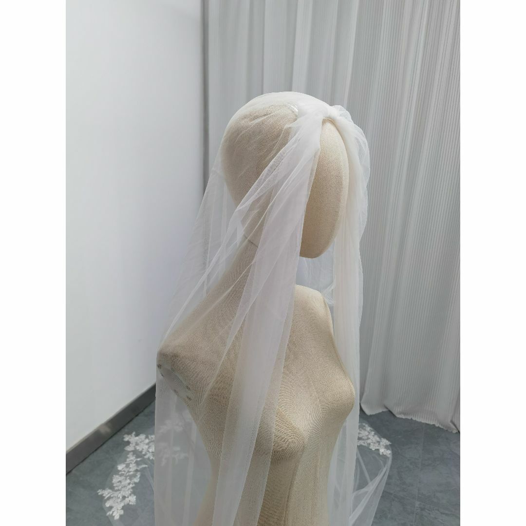 ロングベール 流れる透け花レース 披露宴/結婚式 ウェディングドレス 色直し レディースのフォーマル/ドレス(ウェディングドレス)の商品写真