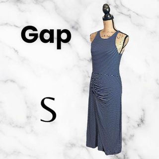 ギャップ(GAP)の美品✨【Gap】ストレッチノースリーブワンピース　ボーダー　　ブルー　S(ロングワンピース/マキシワンピース)