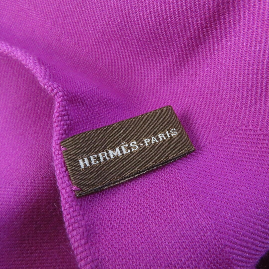 Hermes(エルメス)の美品★HERMES エルメス カシミヤ シルク混 H柄 フリンジ付き 大判 ショール/ストール パープル イタリア製 レディース エレガント◎ レディースのファッション小物(ストール/パシュミナ)の商品写真