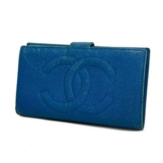 シャネル(CHANEL)の★SALE 【4hb2549】シャネル 長財布/キャビアスキン/ブルー/ゴールド金具 【中古】 レディース(財布)