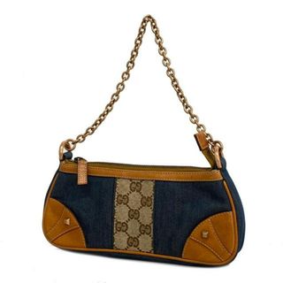 グッチ(Gucci)の【4hb2551】グッチ ハンドバッグ/GGキャンバス/120940/キャンバス/デニム/レザー/ネイビー/ブラウン/ベージュ/ピンクゴールド金具 【中古】 レディース(ハンドバッグ)