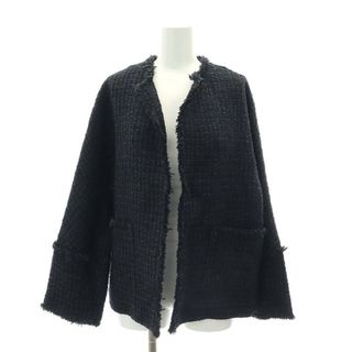 イエナ 23AW ノーカラーツイードジャケット ウール混 36 S 黒 紺