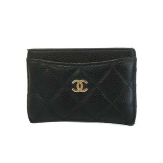 シャネル(CHANEL)の【4hb2560】シャネル カードケース/マトラッセ/キャビアスキン/ブラック/ゴールド金具 【中古】 レディース(名刺入れ/定期入れ)