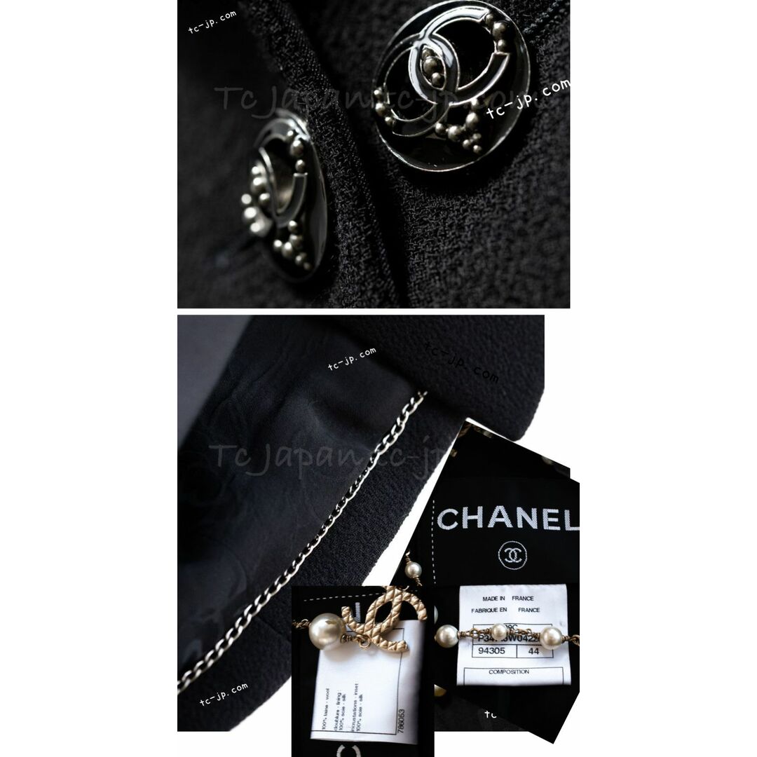 CHANEL(シャネル)の80万 シャネル ジャケット CHANEL ブラック 黒 一番人気 レア貴重なCC ハート ボタン ウール シルク襟 超美品 34 大きめ 44 46 レディースのジャケット/アウター(テーラードジャケット)の商品写真