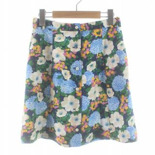 カルヴェン(CARVEN)のカルヴェン タックフレアスカート ミニ 花柄 総柄 M 紺 水色 マルチカラー(ミニスカート)