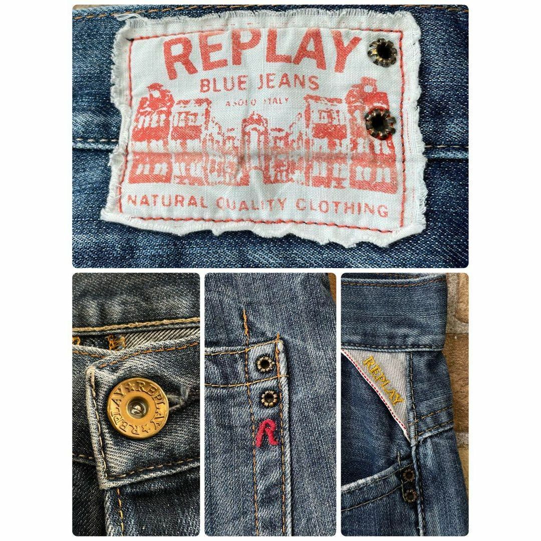 Replay(リプレイ)のリプレイ　デニム　ジーンズ　Gパン　ボタンフライ　極太　刺繍ロゴ　29/32 メンズのパンツ(デニム/ジーンズ)の商品写真