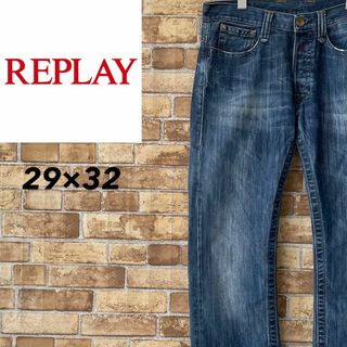 Replay - リプレイ　デニム　ジーンズ　Gパン　ボタンフライ　極太　刺繍ロゴ　29/32