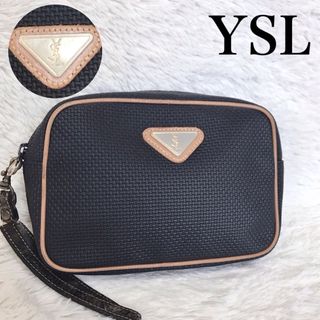 イヴサンローラン(Yves Saint Laurent)の美品 Yves saint Laurent 三角ロゴプレート ポーチ バッグ(クラッチバッグ)