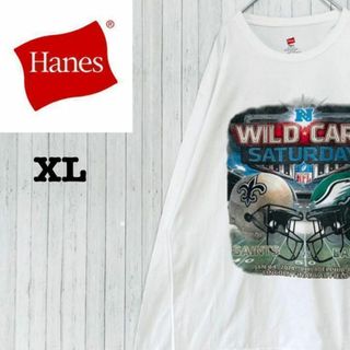 ヘインズ(Hanes)のヘインズ　カットソー　ロンT ビッグシルエット　プリント　白　ワイルドカードXL(Tシャツ/カットソー(七分/長袖))